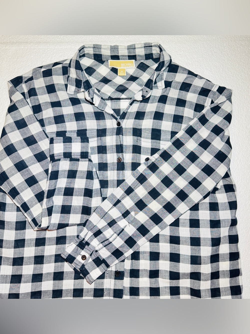 Michael Kors Women’s Black and White Gingham Long Sleeve Button-Down Shirt M